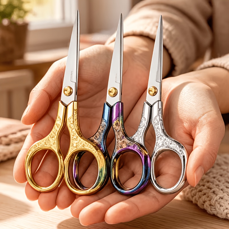TEMU 3pcs Light Luxury Vintage Carved Embroidery Scissors! High-precision Stainless Embroidery Scissors For Cutting Threads And Seam Rips, Portable