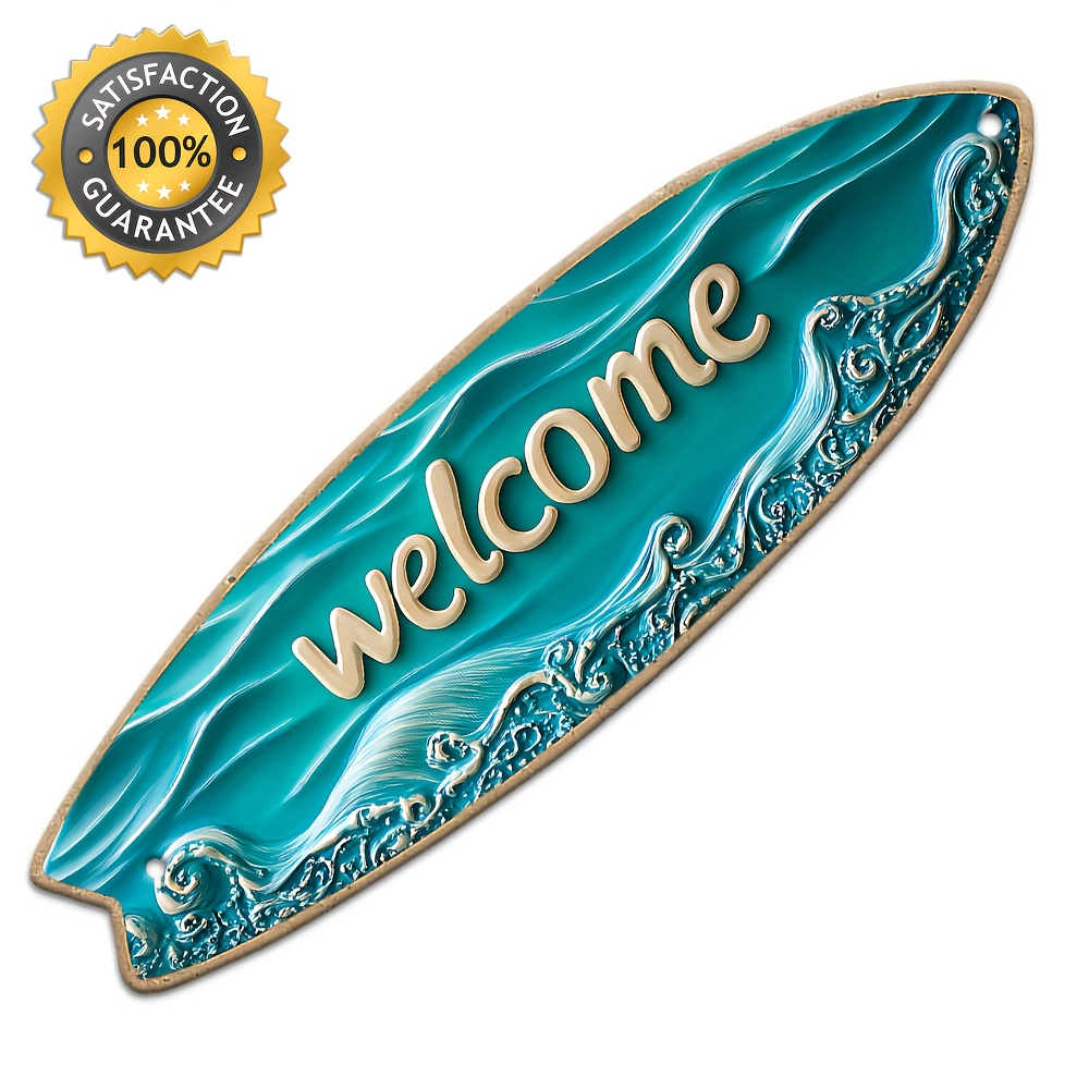 

1pc Vintage "welcome" Surfboard Wall Decor, 40cm X 12cm - With , 100% Wood, Easy-to-hang Coastal For Home, Cafe, Bar, Outdoor & Indoor