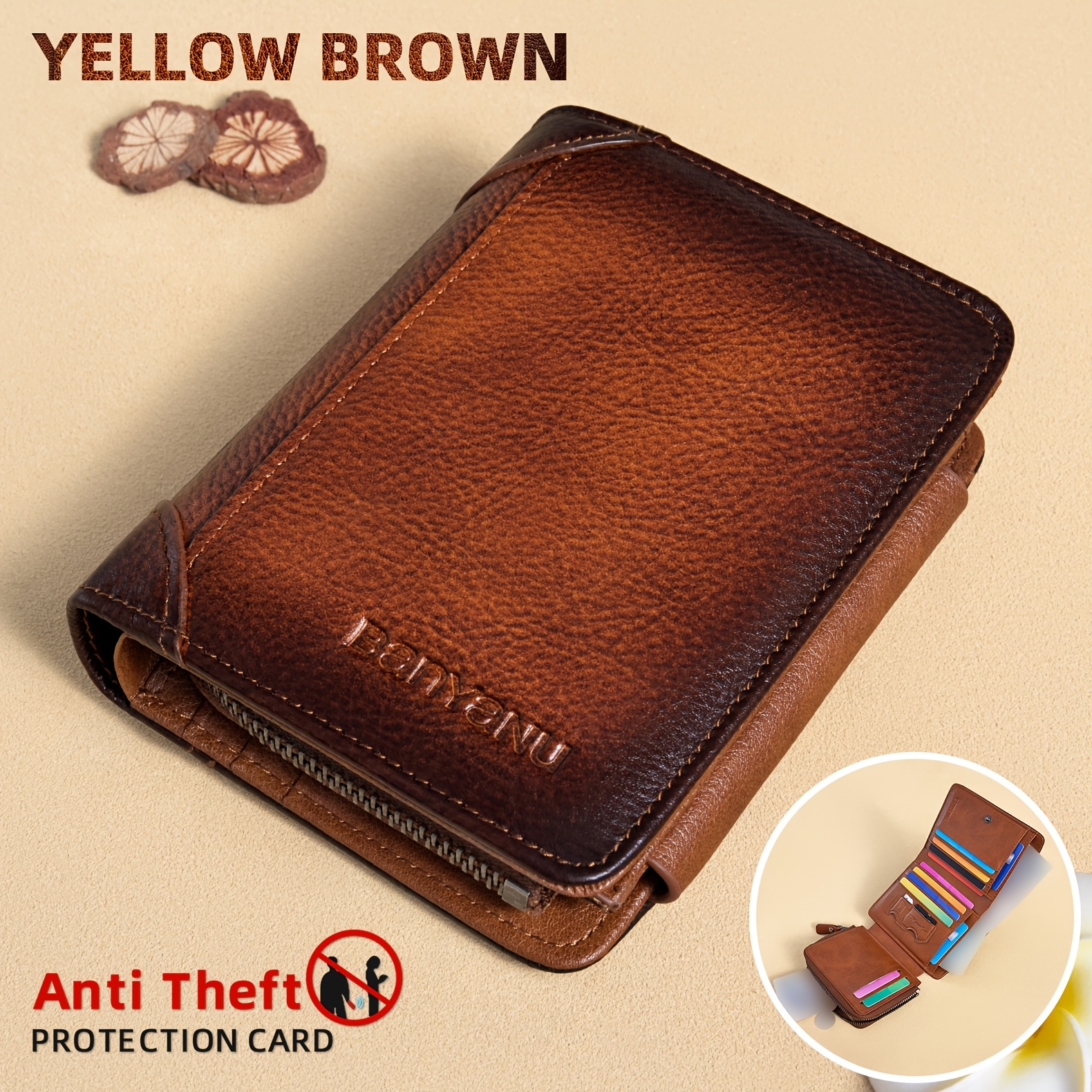 Image of Vintage Top Layer Cowhide Wallet With Rfid Blocking And 1 Zipper. Bag Suitable For Gifts In , With A Total Of 13 Card Slots Designed