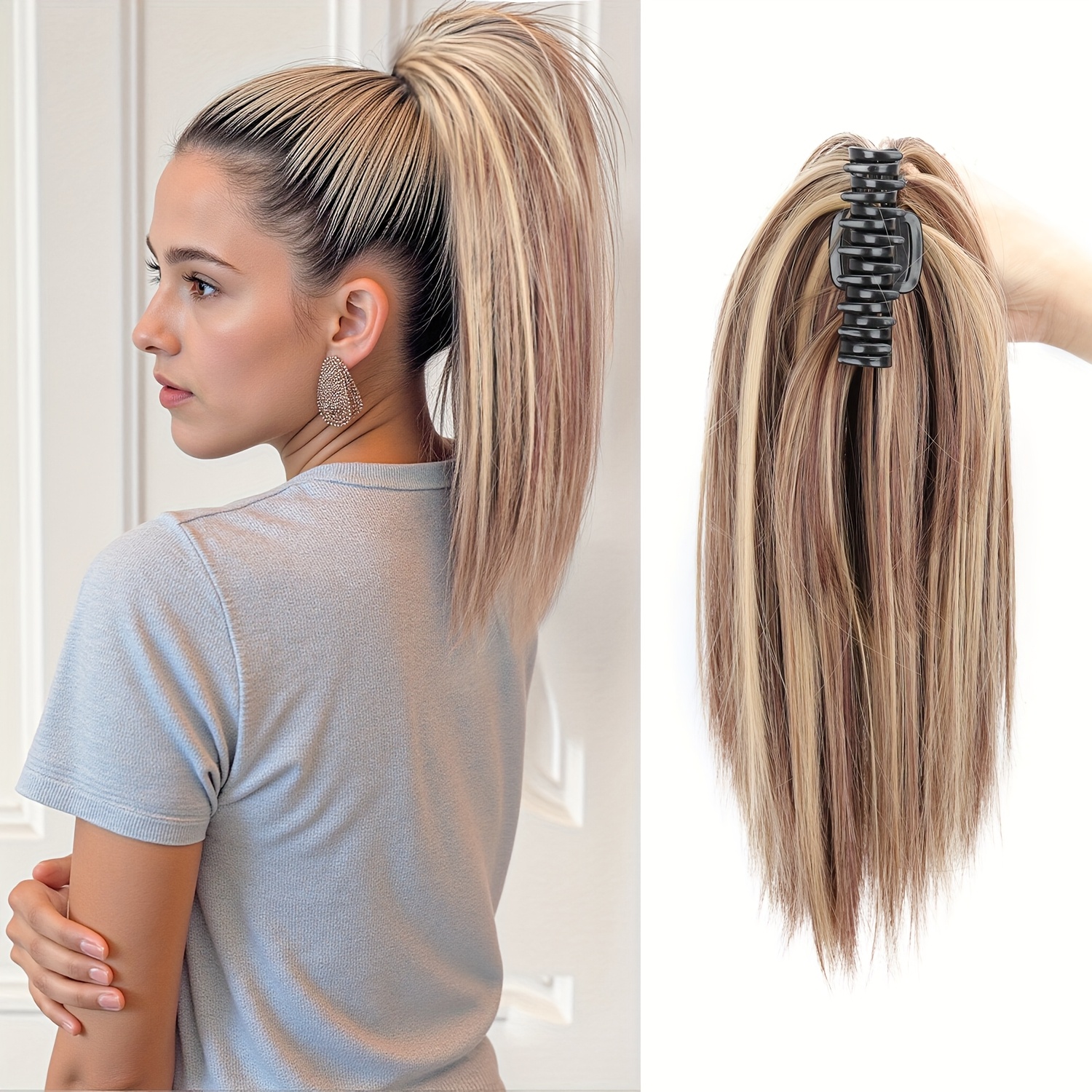 TEMU Fluffy Short Ponytail Wig Fashionable Ponytail Wig Synthetic High-temperature Resistant Material Suitable For Daily Wear Increasing Hair Volume Festive Celebrations Halloween Christmas Wearing