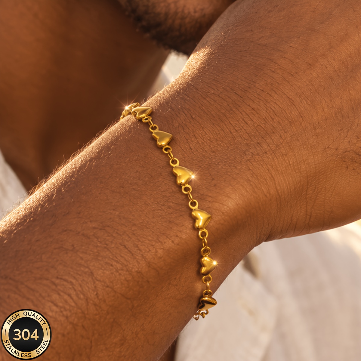 18K Gold Plated Heart Bracelet, Unisex Design