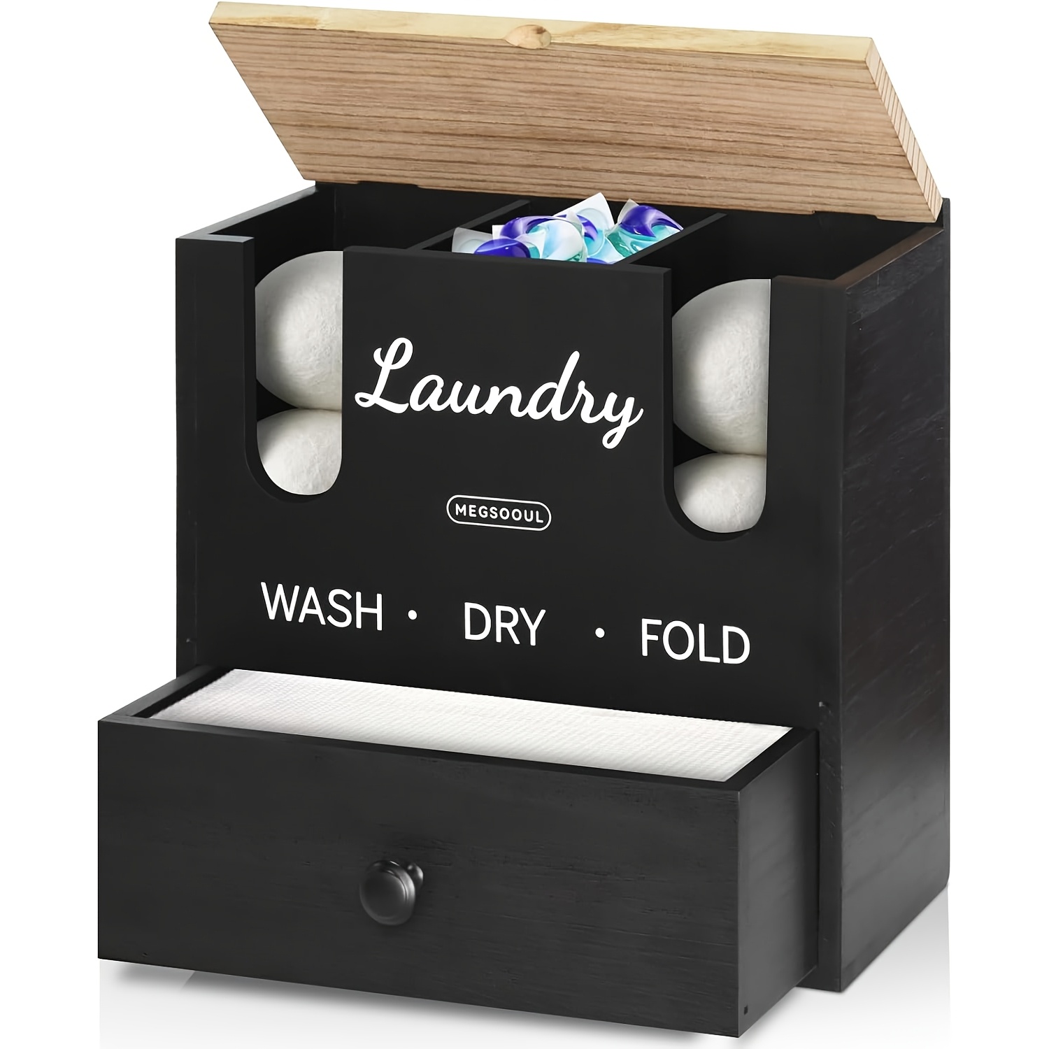 

3-in-1 Laundry Organizer With Dryer Sheet & Ball Holder - Wooden, Battery-free, Large Appliance Accessory, Laundry Room Accessories