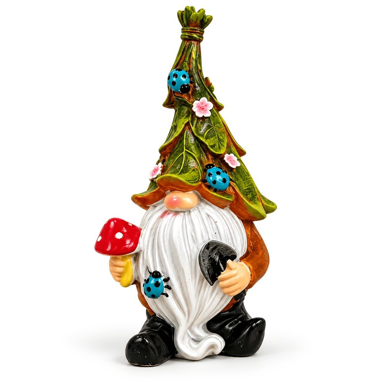 TEMU 1pc Pastoral Style Leaf Hat Gnome Dwarf Ornament, 1pc Handheld Red Mushroom Shovel, 1pc Berry Basket With Purple Flowers, Desktop Decoration,