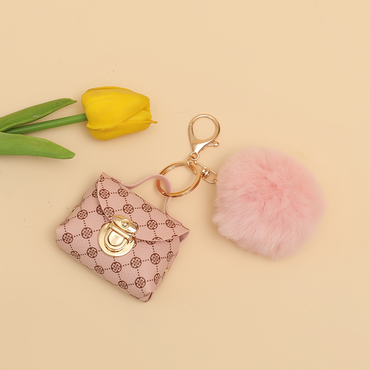 Image of Bag Charm Round Ball Earphone Mini Bag Pu Leather Strap Keychain Women' Charm Pendant Lock Clasp Women' Travel Pendant