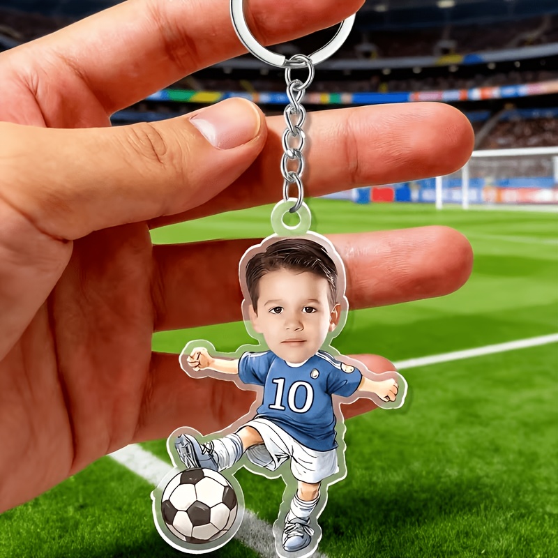 TEMU 2d Flat, 1pc 2d Custom Photo And Text Soccer Player Acrylic Keychain, Personalized Cartoon Soccer Player Keyring, Customizable Soccer-themed