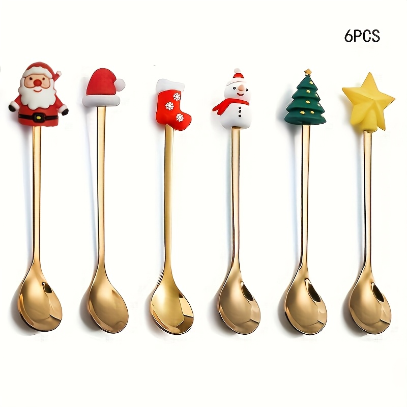 TEMU 6/4pcs Christmas Coffee Spoons, Cute Doll Coffee Spoon Set, Stainless Steel Stirring Christmas Spoons, Cute Coffee Spoon Set, Stainless Steel
