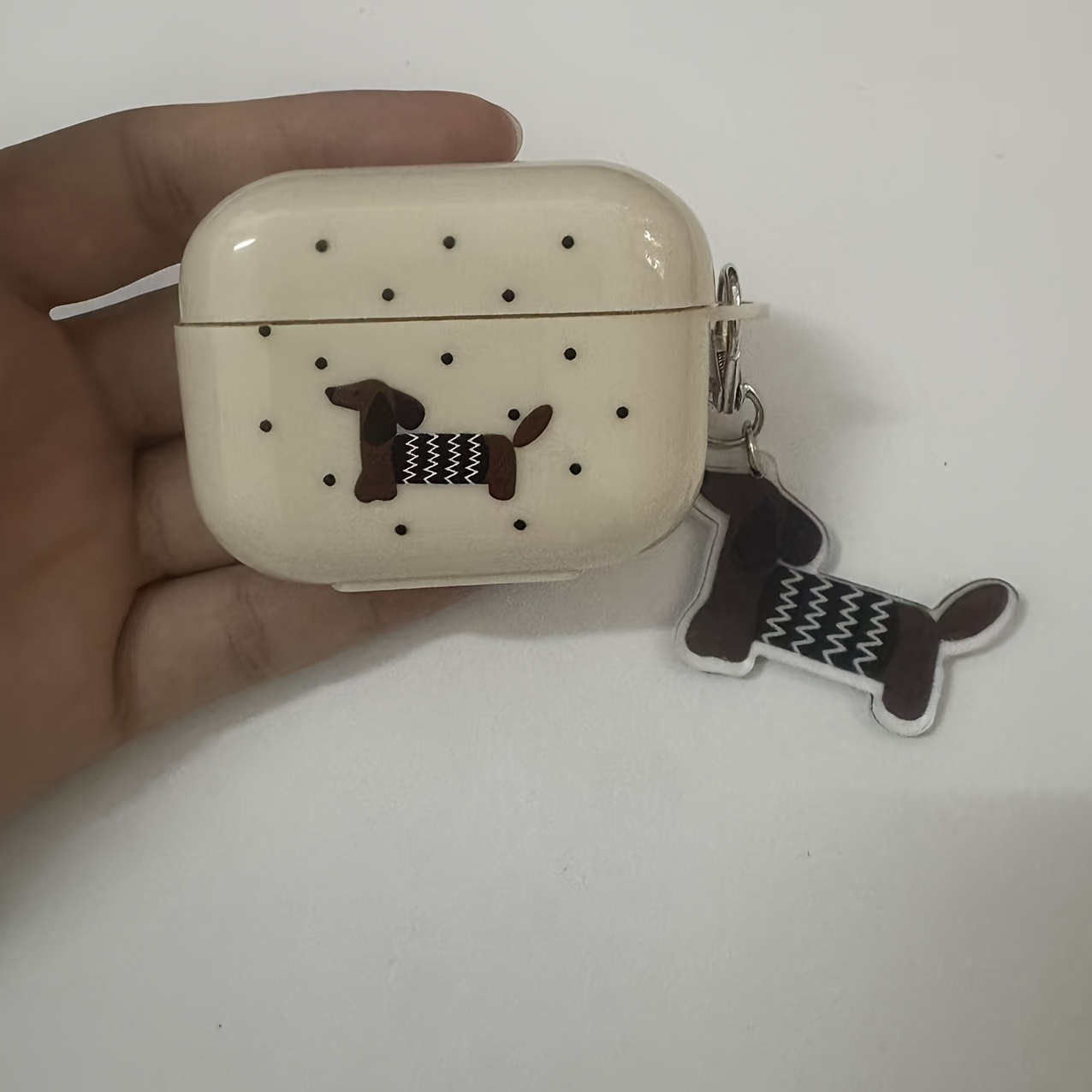 TEMU Étui de protection pour écouteurs Airpods 1 2 3 4, style coréen, motif à , chien teckel, blanc et oreilles