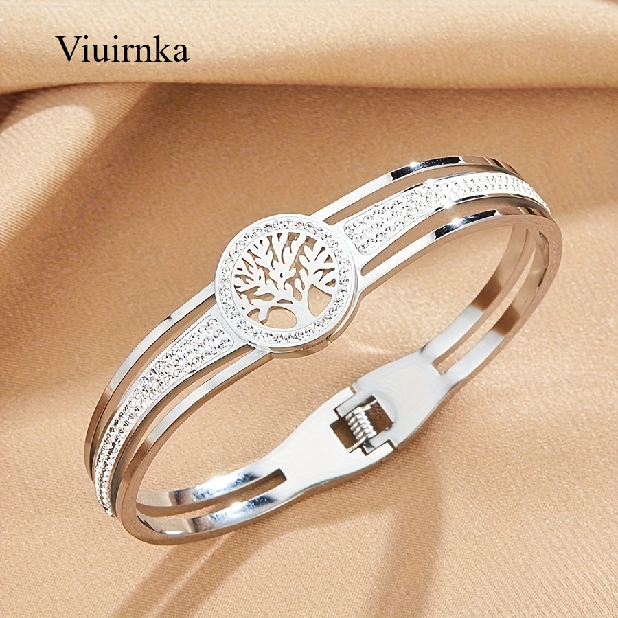 TEMU Tree Charm: Women' Steel Bangle Bracelet, Holiday Gift For Her - Durable & Hypoallergenic Jewelry - Comes With Gift Box