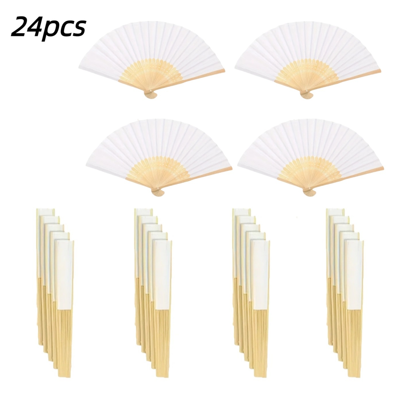 Image of 24pcs/48pcs Folding Fans - Handcrafted Bamboo Fans, Portable Summer Hand Fans For Women, Fans, Suitable For Home Decor, Dance Performances, Party Gifts, Wedding Additions