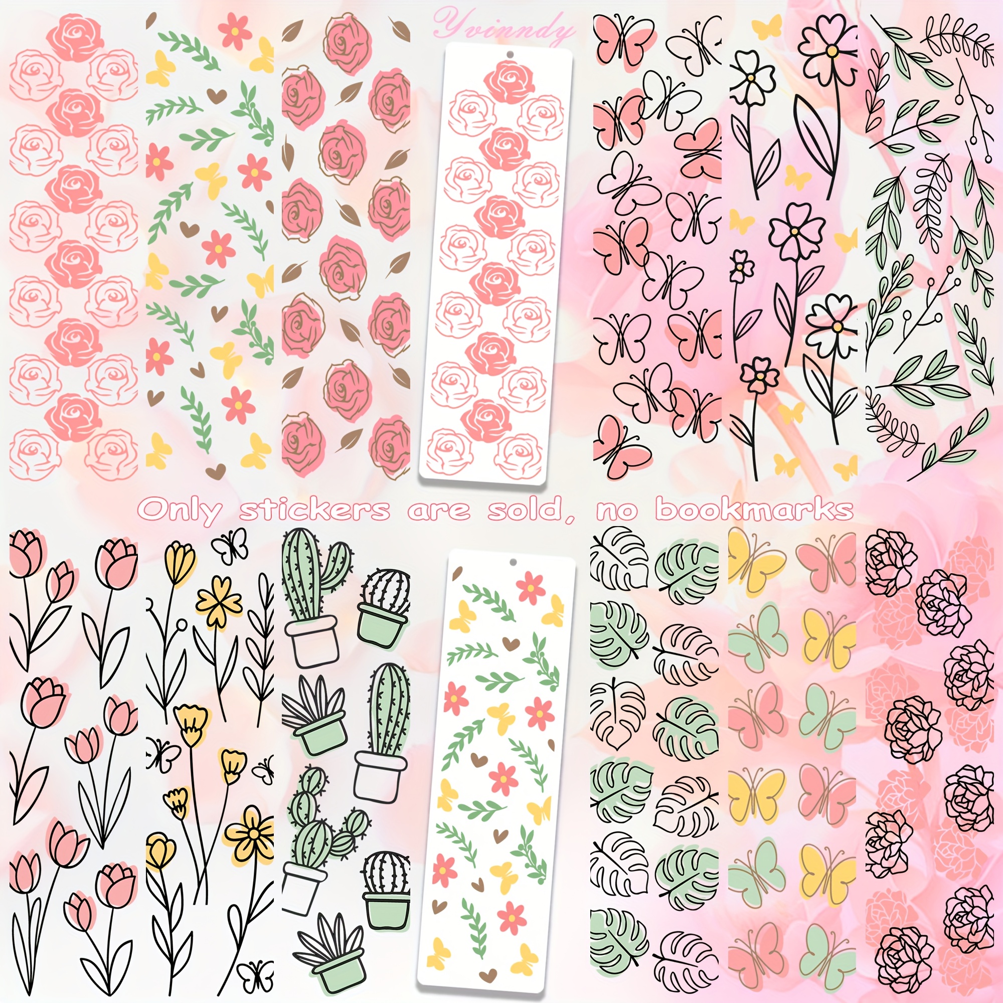 TEMU 24pcs/set Spring Small Floral Patterns Uv Dtf Merry Christmas Set For Decorative Bookmarks Easy To Tear And Paste For Book Lovers