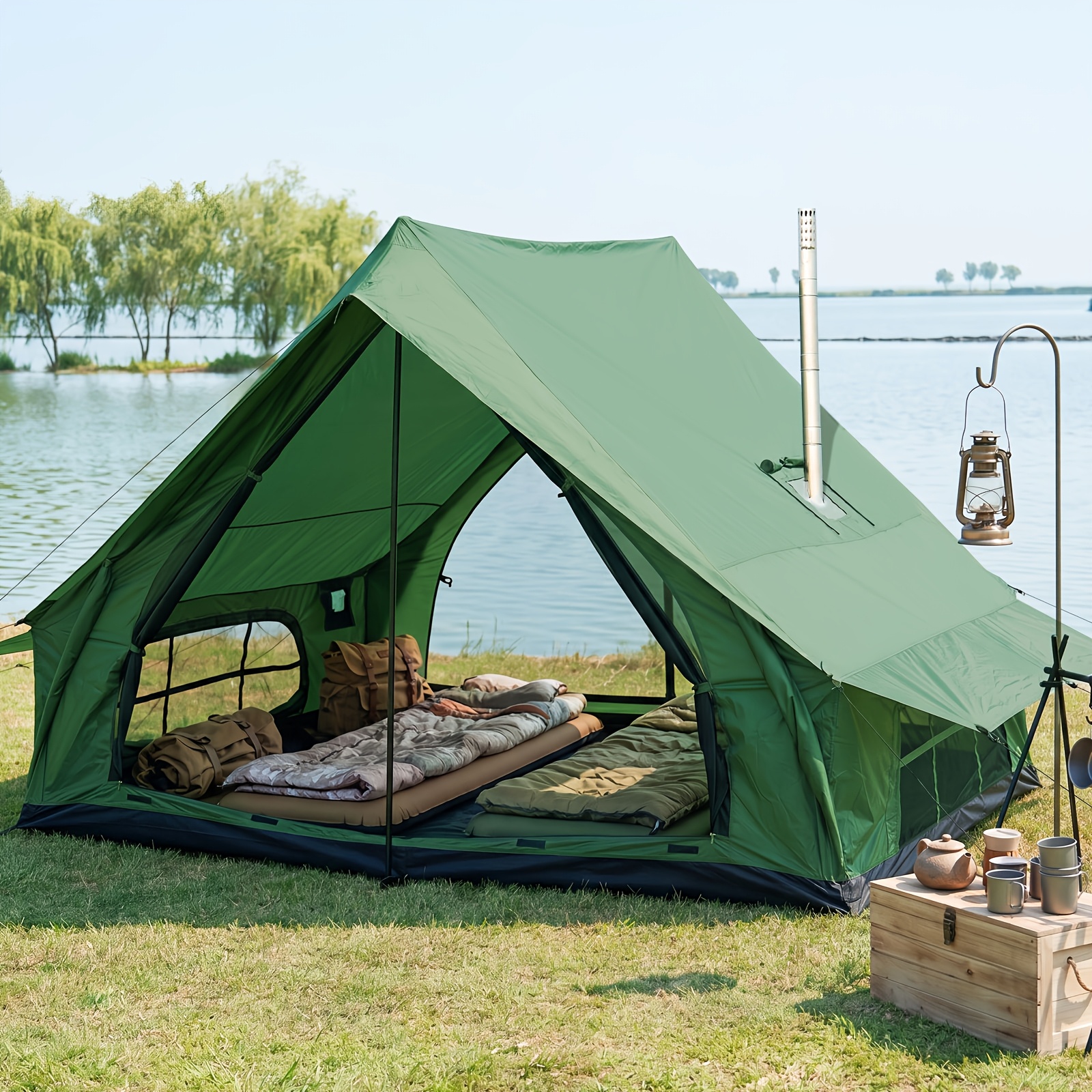 gaskocher im zelt nutzen Camp & Trek Twin Connect CV Giling Model:1.8m Gelenkarmmarkise Aventura Polyester Blau-Grau