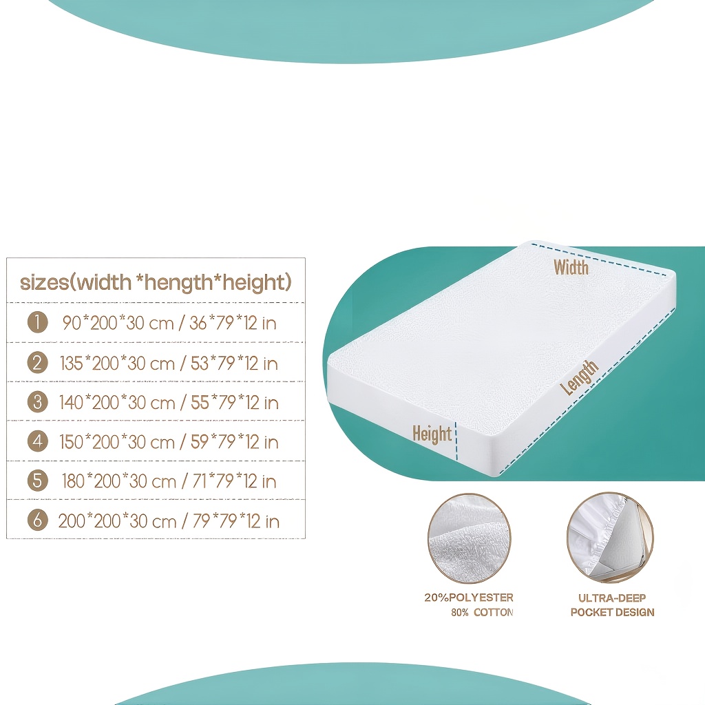 Image of Waterproof Mattress Queen Full Twin Size, Mattress Protector Bed Cover, Breathable And Noiseless Fitted Sheet, 80% Cotton + 20% Polyester Mattress Cover