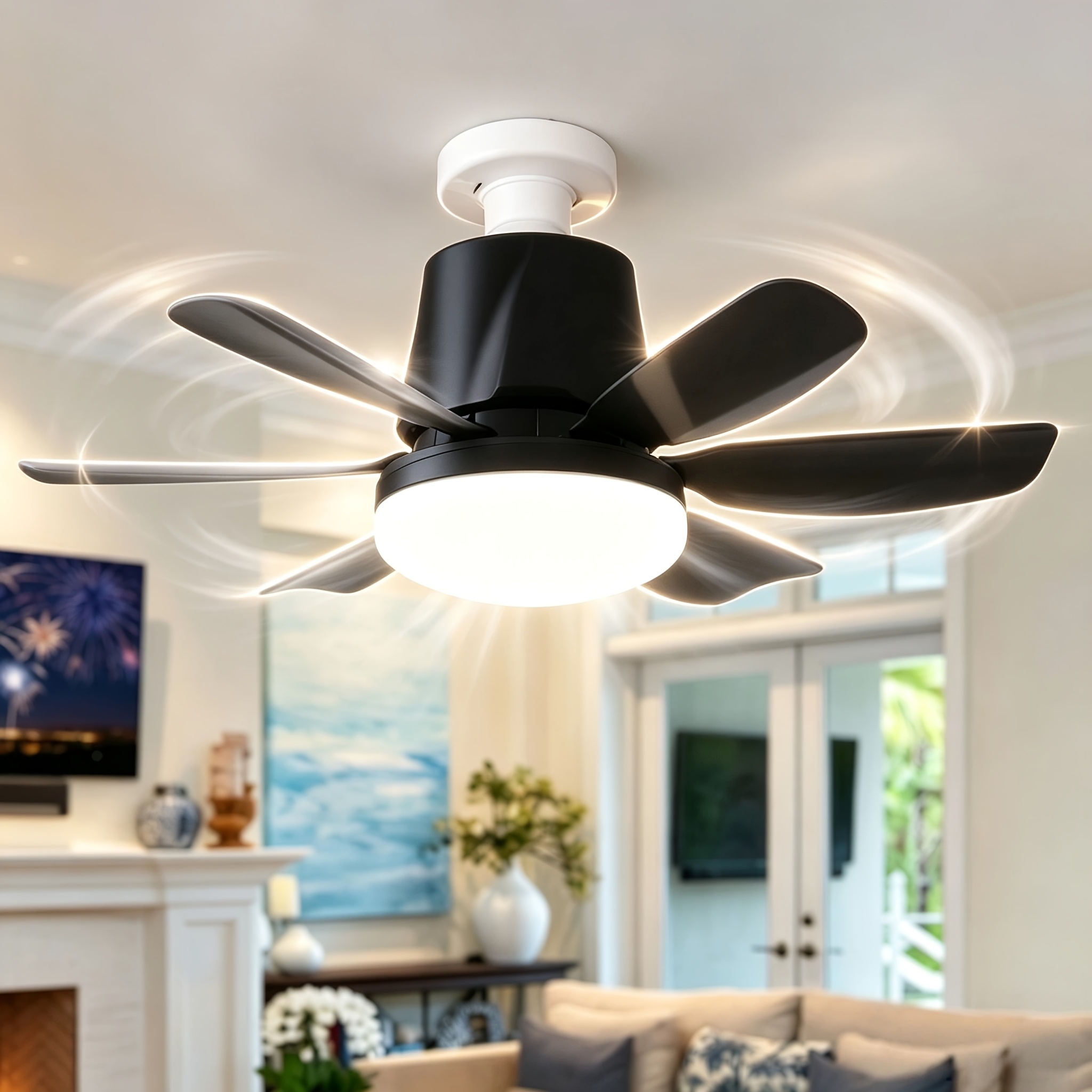 TEMU Ventilateur de plafond à douille avec lumière, ventilateur à douille de 20,5 pouces avec télécommande, ventilateurs de plafond à visser avec