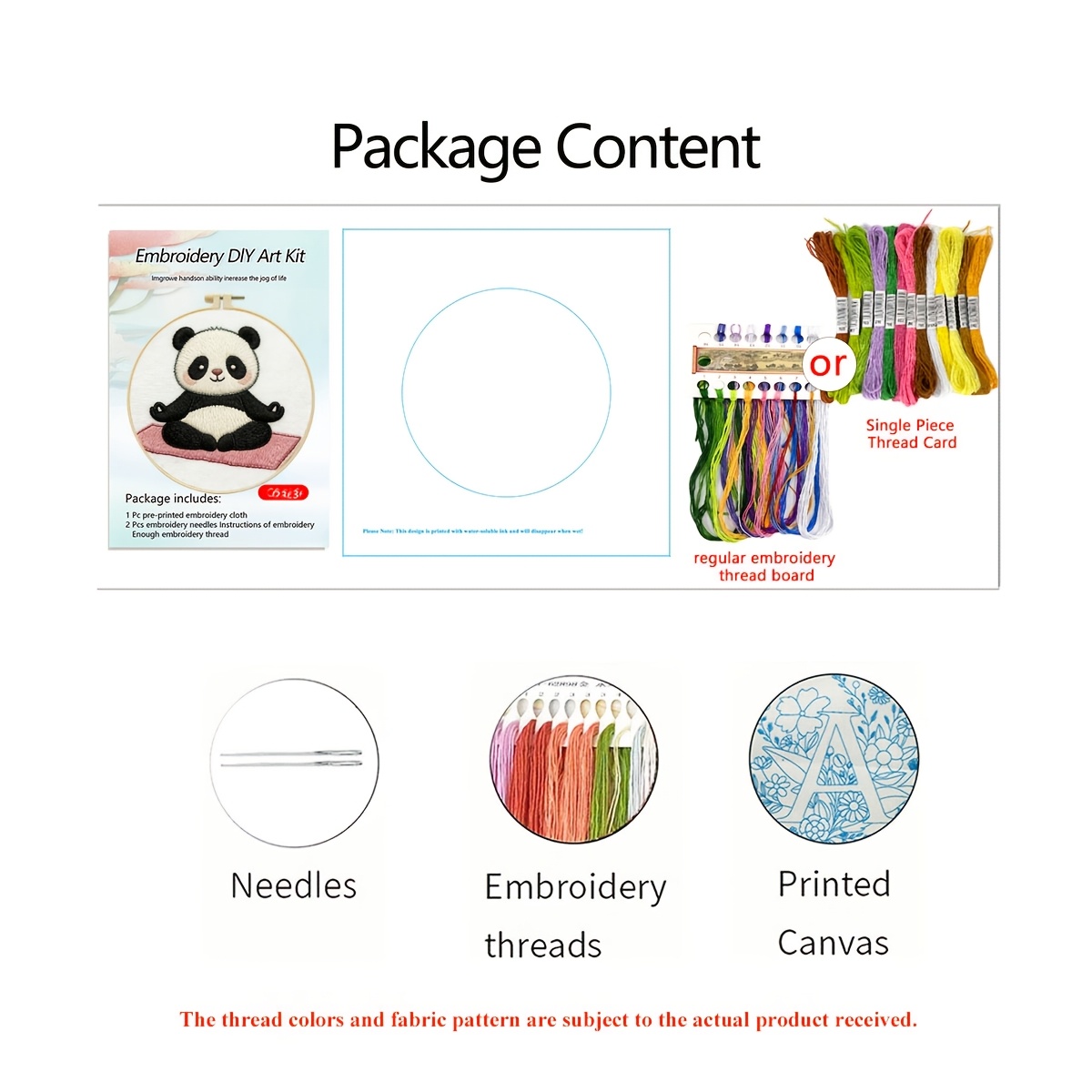Printed Embroidery Kit, Yoga Panda Pattern