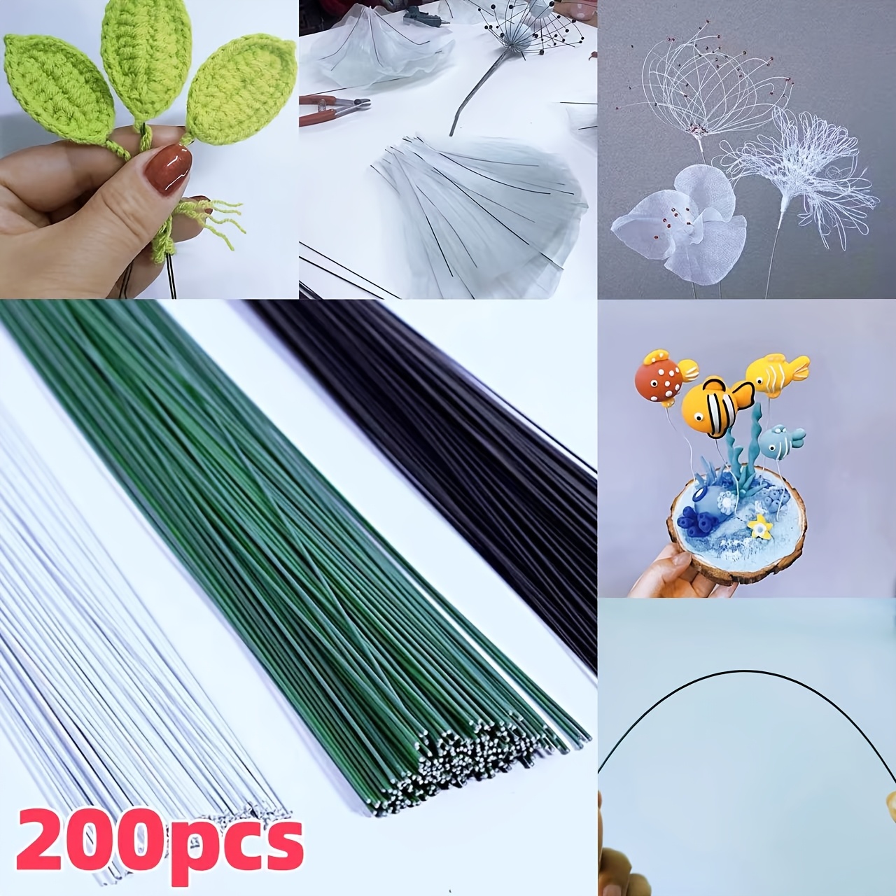 

200pcs Floral Flower Stem Wire, 0.9mm Diameter, 20cm Length, Glue-coated Iron Craft Rods For Diy Crafting, Metal Simulation Flower Accessories And Handicrafts