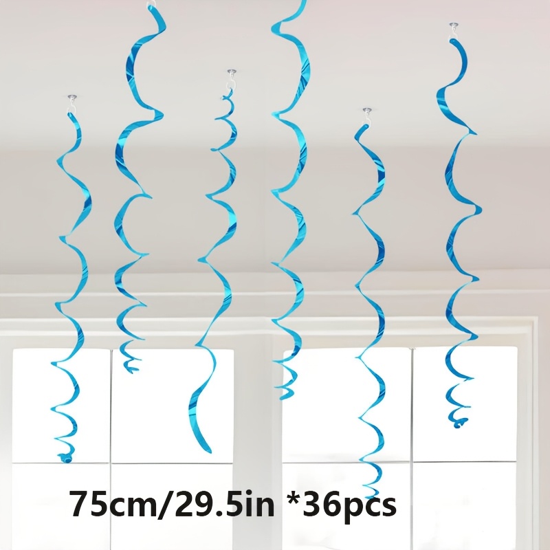 Image of Christmas 36pcs Streamers Blue Hanging Swirl Decorations Royal Blue White Felt Swirl Streamer Spiral Ceiling Garland For Birthday Wedding Graduation Under The Sea Nautical Party Supplies