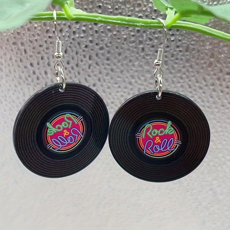 

2pcs Retro Acrylic Dangle Earrings - Rock & Roll Design, Lightweight And Stylish For Music Lovers, Parties, And Holiday Jewelry Accessories, Funky Earrings