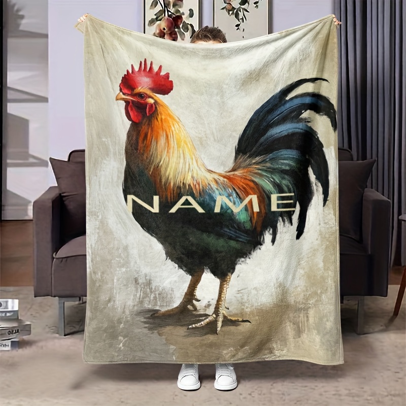 

Personalized Rooster Print Flannel Throw Blanket - Soft & Cozy For Couch, Bed, Office, And Travel - Unique Gift Idea