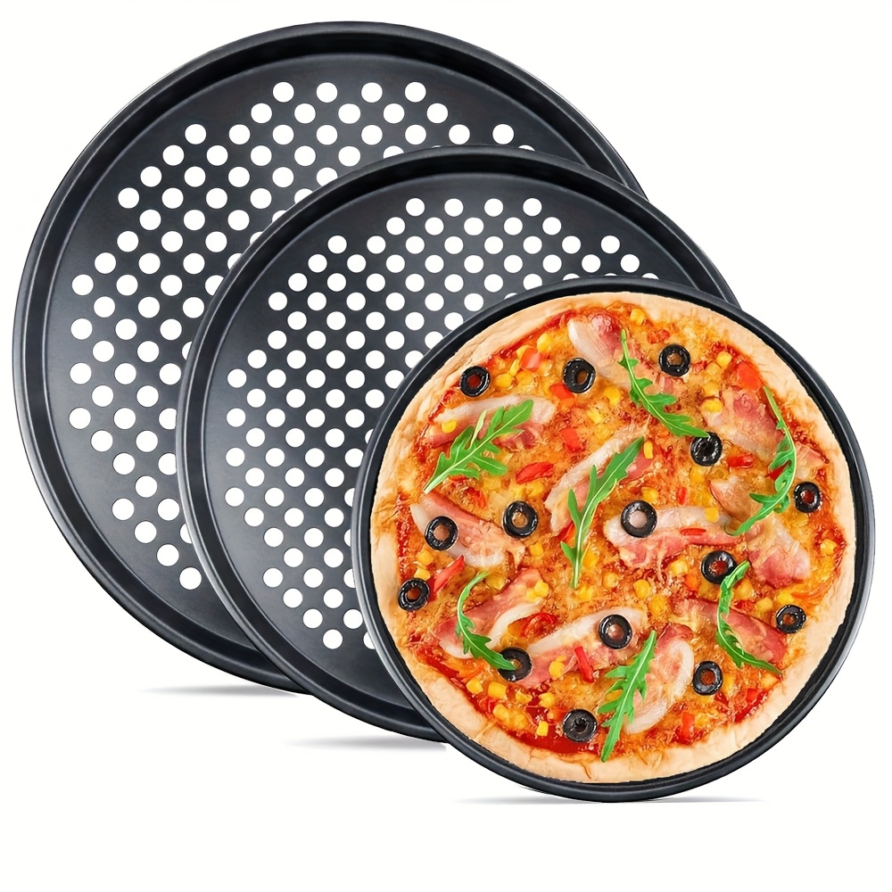 1/3 piezas de bandejas para pizza antiadherentes perforadas de acero al carbono - juego de bandejas para pizza, bandejas para pizza para horno, bandejas para hornear para hornos - 9 pulgadas, 10 pulgadas, 12 pulgadas, adecuadas para hornear en casa, cocinas, restaurantes y hoteles