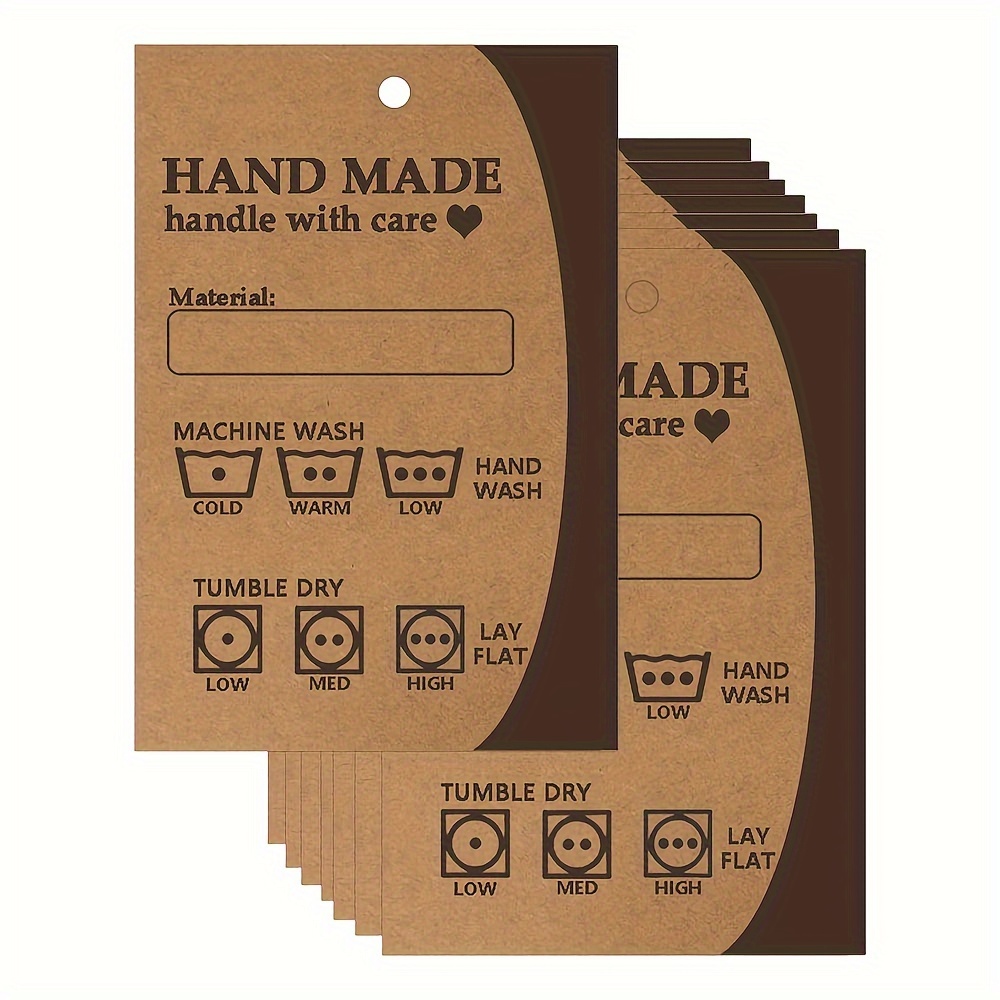 

50pcs Handmade Paper Care Tags For Clothing - 2x3 Inch Wash Hang Labels, English Text