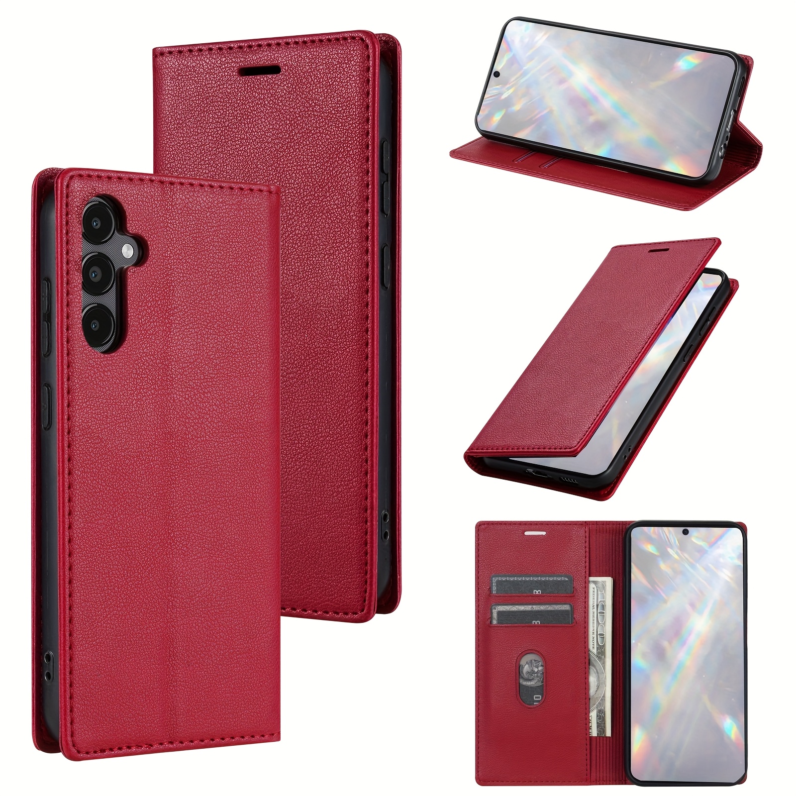 TEMU Phone Case - Magnetic Luxury Minimalist Artificial Leather Phone Case, Business Magnetic Flip Cover With Card Slot, Stylish Wallet Case For
