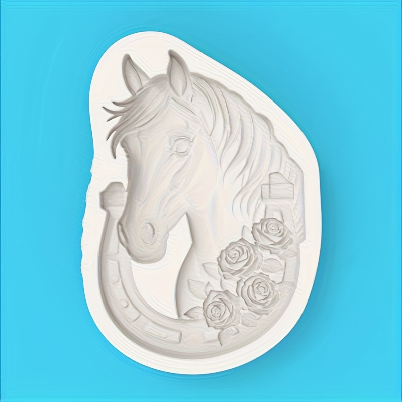 Image of Rose Flower Ornament Horse Head Mold Horseshoe Rose Neck Ring Design Fondant Chocolate Making Silicone Mold