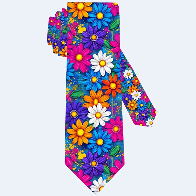 TEMU 1pc, Colorful Daisy Pattern Printed Tie, A Fashionable Accessory For Weddings, Dates, Parties, And Casual Wear. To Clean, An Excellent Choice As