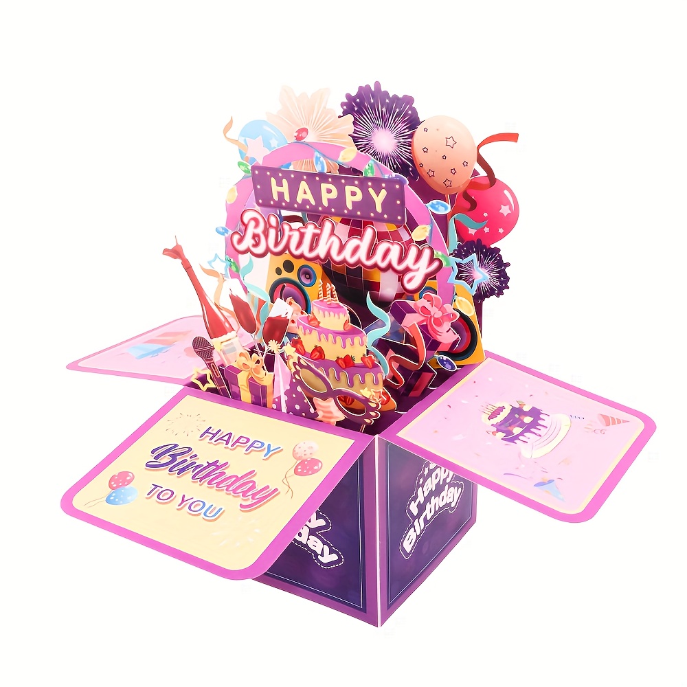 1pc Vibrant Pop-up Card With Cake, Party & Personalizable Note Card - Includes Envelope, Ideal For Wife, Birthday Card