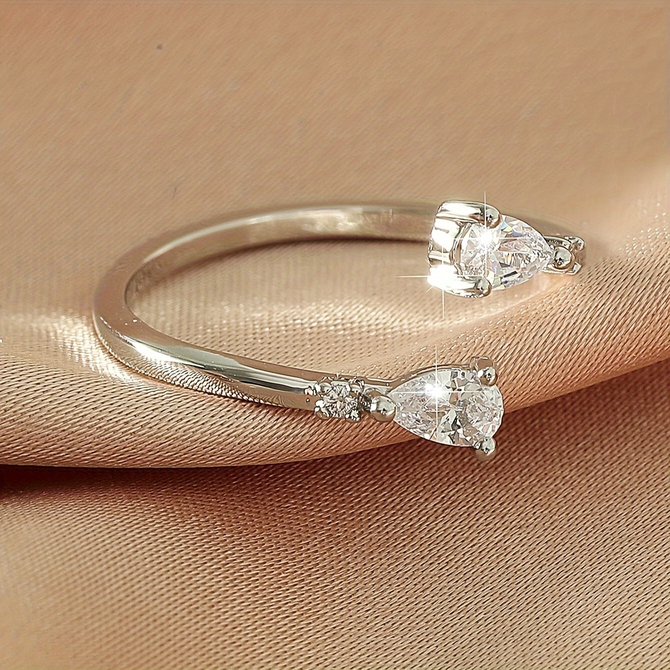 TEMU A Water Drop Zirconia Opening Design Copper Micro-inlaid Zirconia Ring Is Suitable For Women' Wear