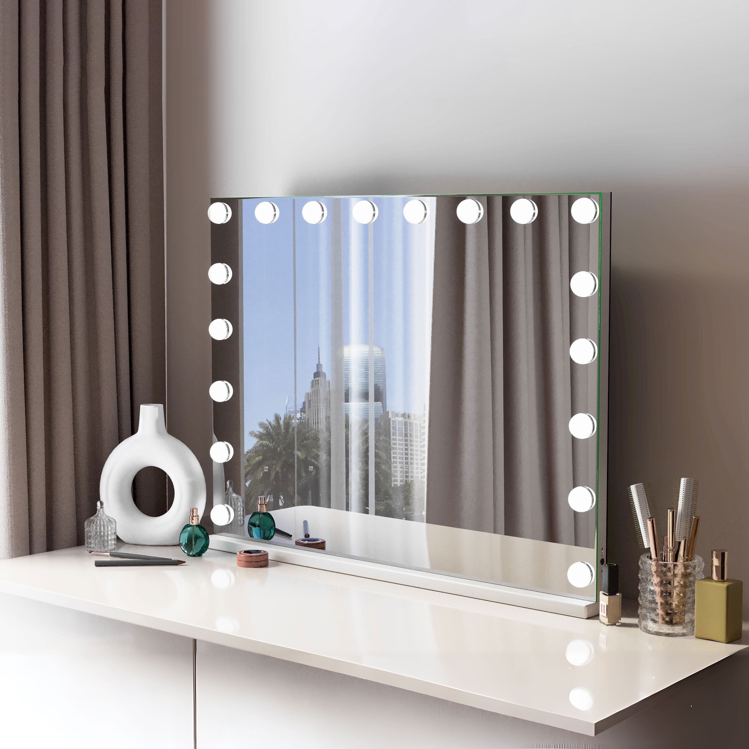 

32''x23'' Makeup Vanity Mirror With Lights, 3 Light Settings, With Usb Charging Port, Tabletop Or Wall Mount, White