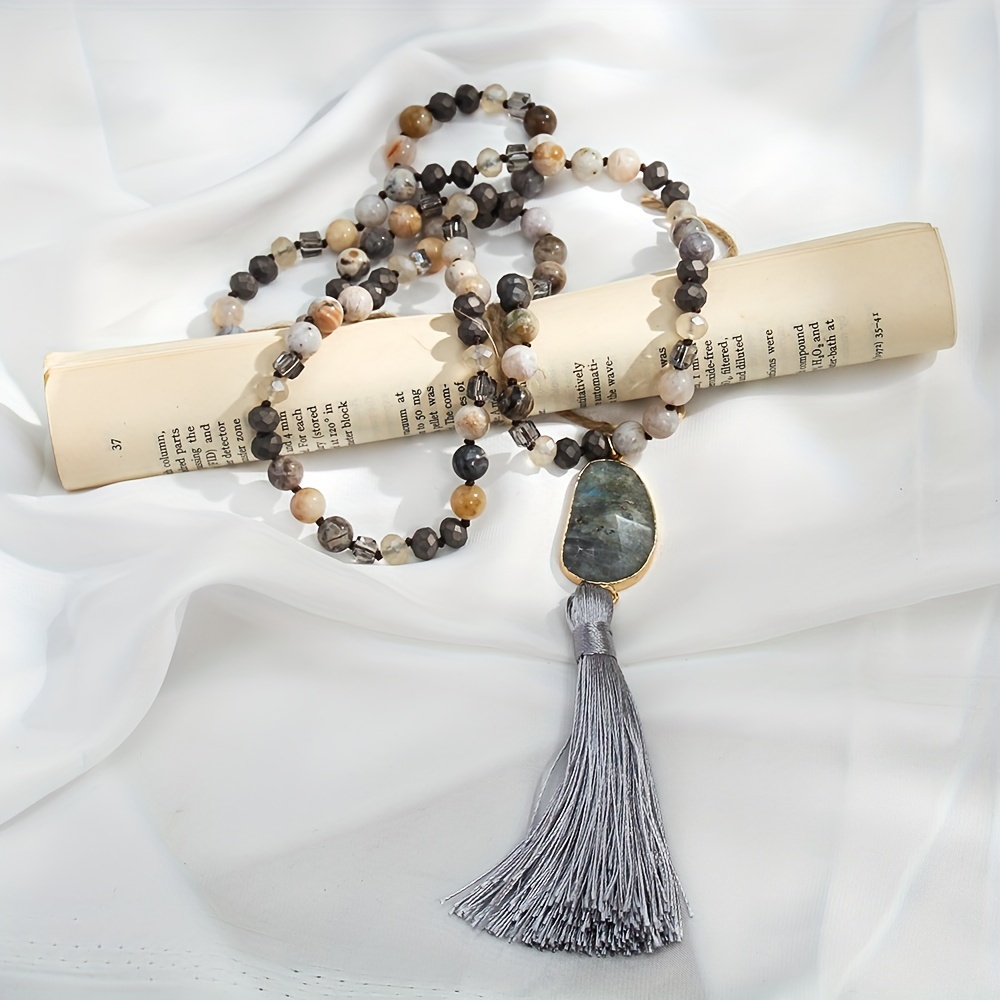 Boho Ethnic 8mm Stone Glass Knot Necklace