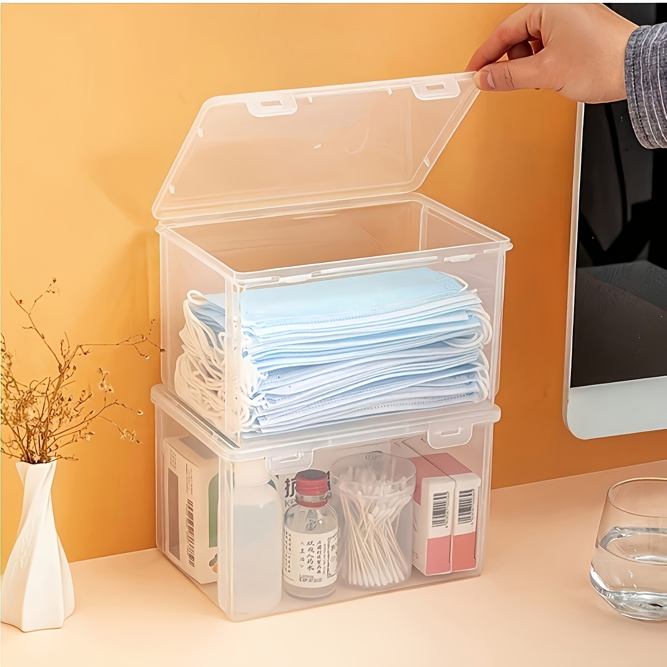 1pc of large capacity transparent plastic storage box desktop storage organizer rectangular   design multi purpose for home office and school desktop folders stackable design suitable for use in offices schools and homes Product details 2