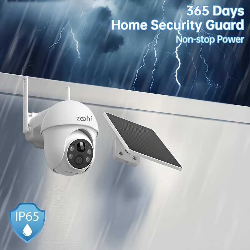 TEMU Cámara Wifi Inalámbrica para Exteriores de 4MP con Panel Solar, Cámara de Vigilancia PTZ de 355° con Batería, Detección PIR, Visión Nocturna a