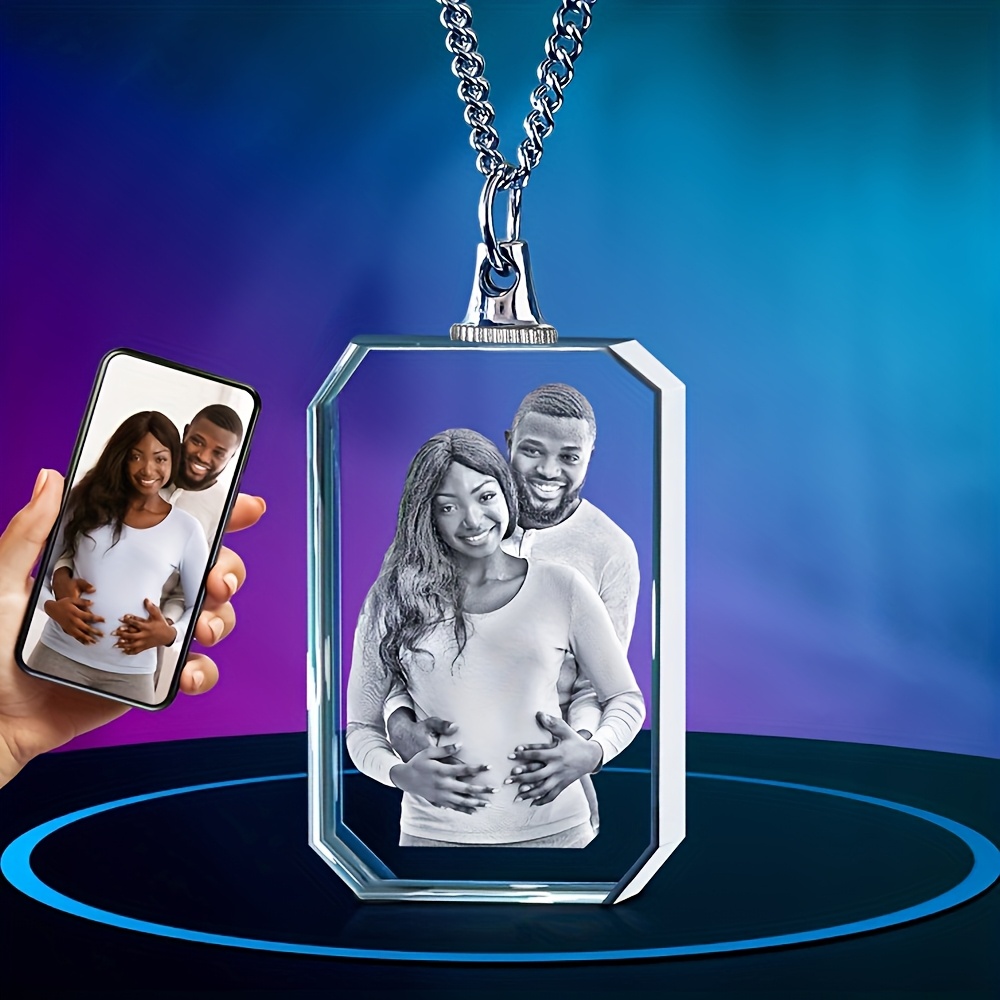Image of Custom Photo Necklace - Laser-engraved Heart-shaped Glass Pendant With Personalized Picture, Durable Everyday Jewelry For Christmas, Valentine’s Day & Family Gifts ( Wear)