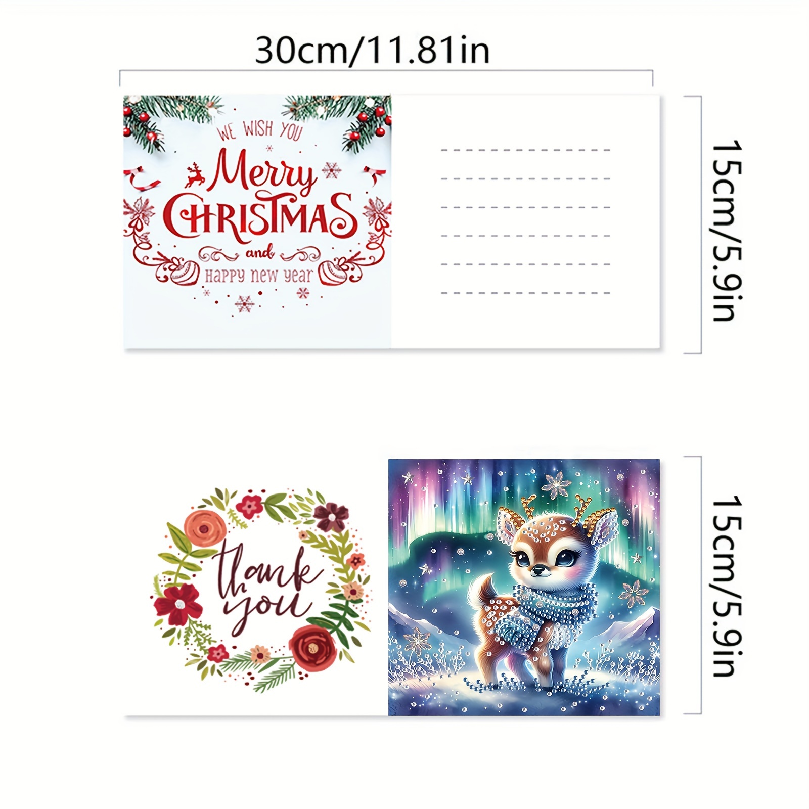 Image of 6pcs/set 15.0*30.0cm/5.9*11.81inch Diy Diamond Painting Greeting Card Set With Christmas Elk Pattern Under Winter Aurora, Unique Diy Handicrafts