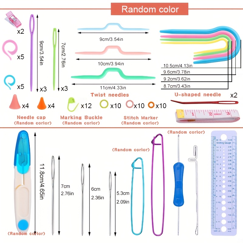 TEMU Plastic Needles Cable Holders And Needles For Knitting Aluminum Needles With Knitting Markers Sewing Knitting Kit Includes Crochet Hook Ruler