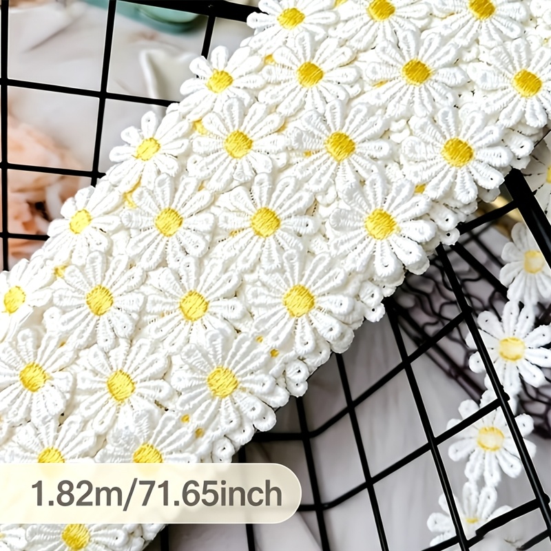 TEMU 1.82m/ Elegant Daisy Lace Trim With Embroidered Water-soluble Flowers, Sewing Craft Fabric, Multicolored Flower Appliqués For Clothing And Jar