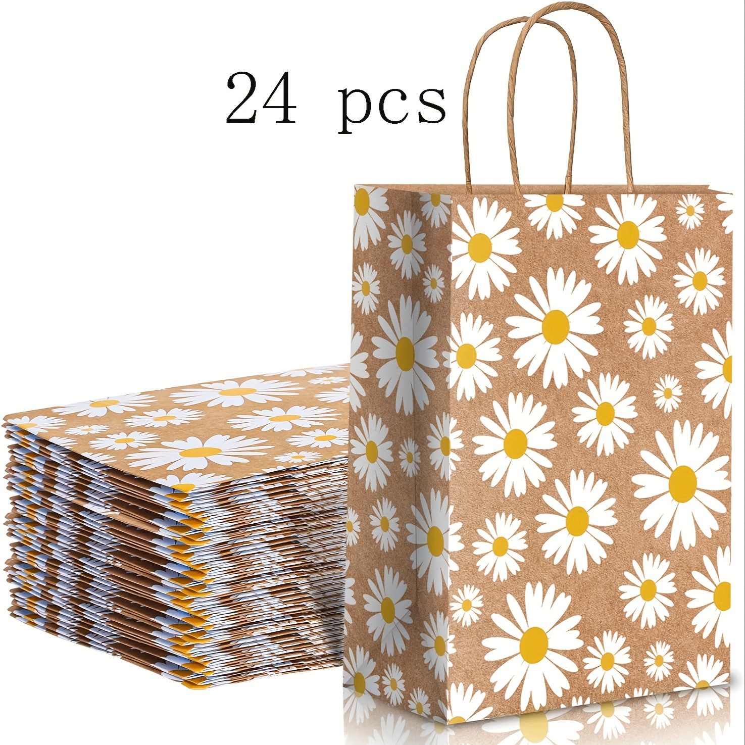 Image of 24pcs Flower Goodie Bags, , With Handles, Summer Floral, For Party Favor, Wedding, Birthday, Christmas, Halloween