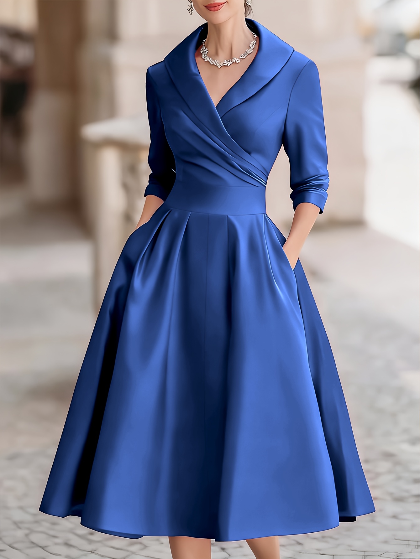 womens french satin dress v neck three - Temu South Africa