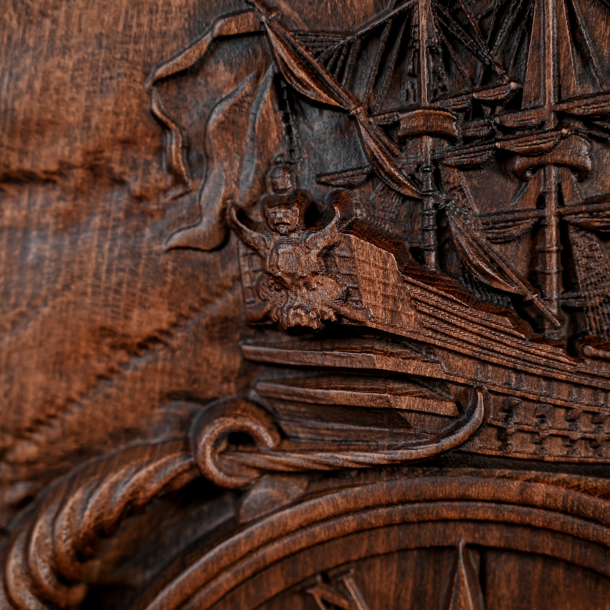 Handcrafted 3D Vintage Nautical Solid Wood Relief Wall Hanging