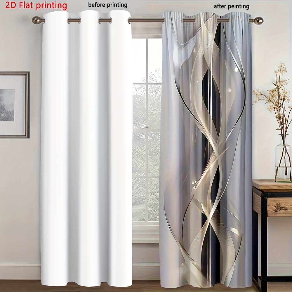 2D Flat - 2D Flat - 2 unidades de Cortinas com Impressão Geométrica Moderna  3