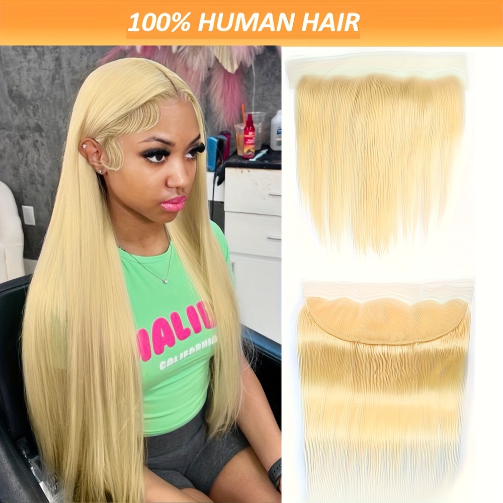 

Women's Straight Hair Lace Frontal Closure - Transparent 13x4 Pre-plucked Brazilian Remy Human Hair, Blonde 613, Lightweight 28g - Universal Fit For All Women