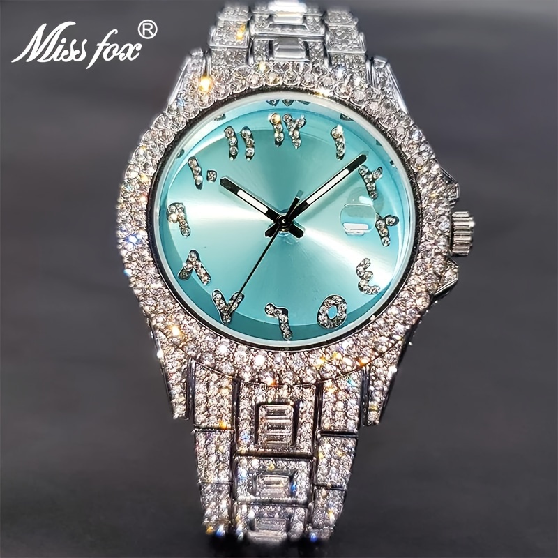 

Missfox Fashion Brand Street Hip Hop Unisex Quartz Watch Shining Water Diamond Time Meter Wedding Party Jewelry New Product Airdrop