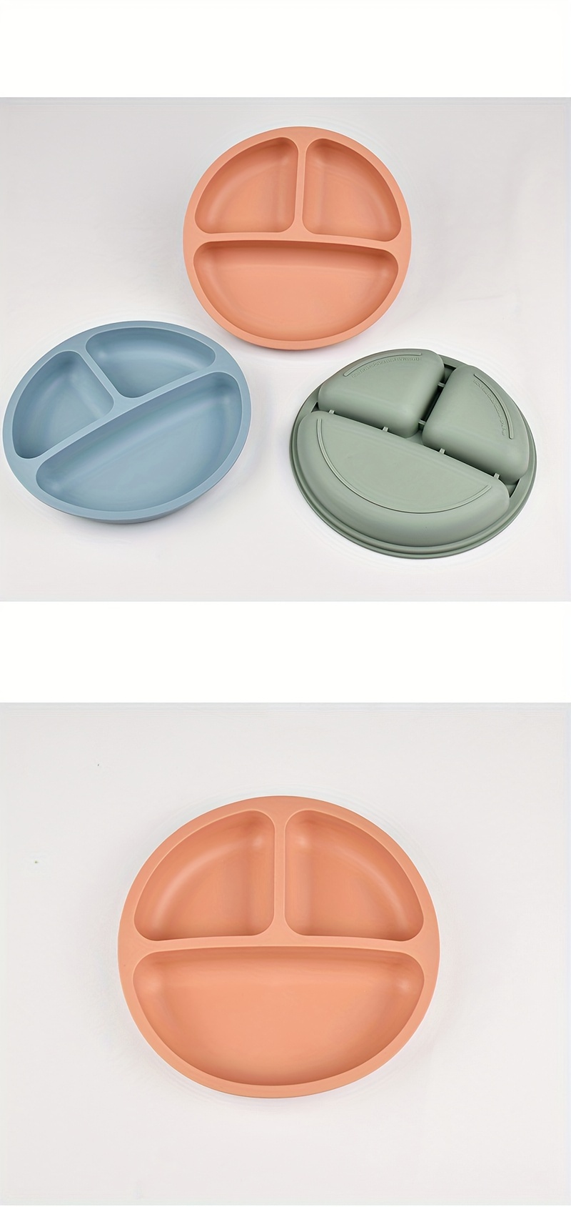   food grade silicone dinner plate three compartments round thickened reinforced round plate high temperature resistant soft plate training tableware compartment plate details 4