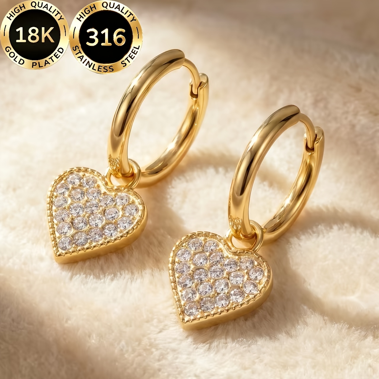 TEMU 1 Pair Of High-quality Steel 18k Gold-plated Hypoallergenic Face-shaping Light Luxury Sweet Sparkling Starry -shaped Contour Earrings For Women,
