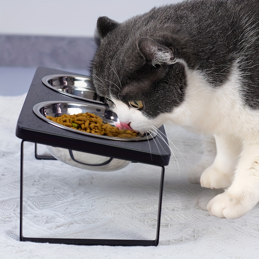 Comedero Elevado Para Gatos Y Perros - Juego De 3 Cuencos De Acero Inoxidable, Inclinación 15°, 280 Ml Cada Uno