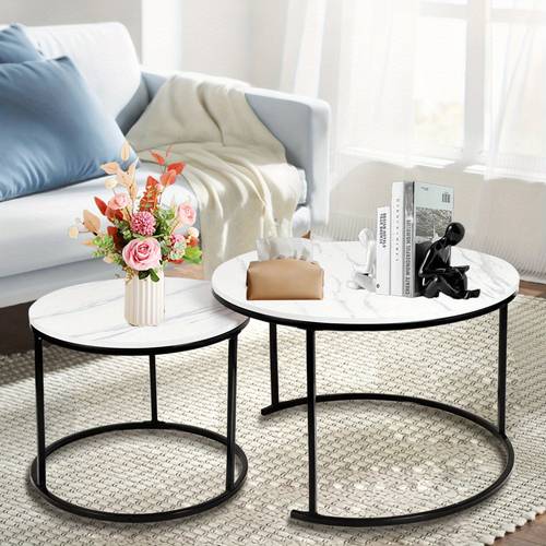 item picture 2 pack modern nesting coffee tables set of 2 70x70cm and 50x50cm space saving apartment furniture for living room and durable