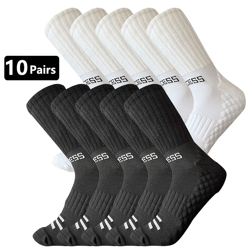 10 Paar Pure Zwarte Unisex Sportsokken, Zacht Comfortabel Ademend Zweetabsorberend Antislip Handdoekzool