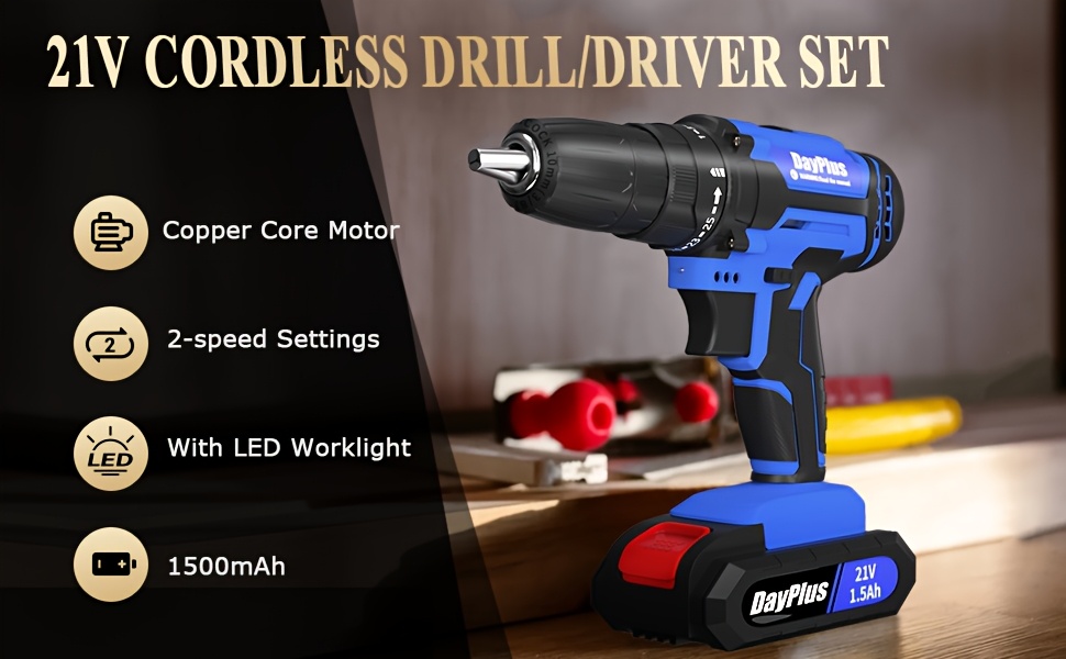 21v cordless drill electric drill set 45nm cordless combi drill with 25 1 torque setting large li 26pcs accessories 2 variable speed led work and garden kit details 0