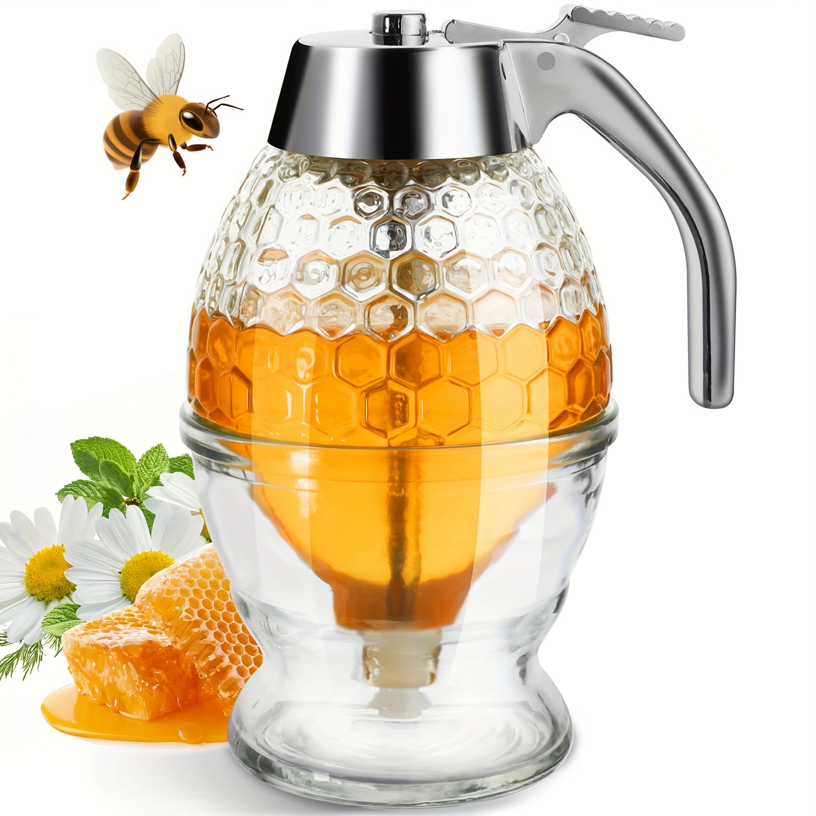 TEMU Honey Dispenser, Plastic Drip-proof Honey Jar, With A Stand Honey Pot, 8-ounce Honey Jar, Maple Syrup Honey Container, Elegantly Designed In A